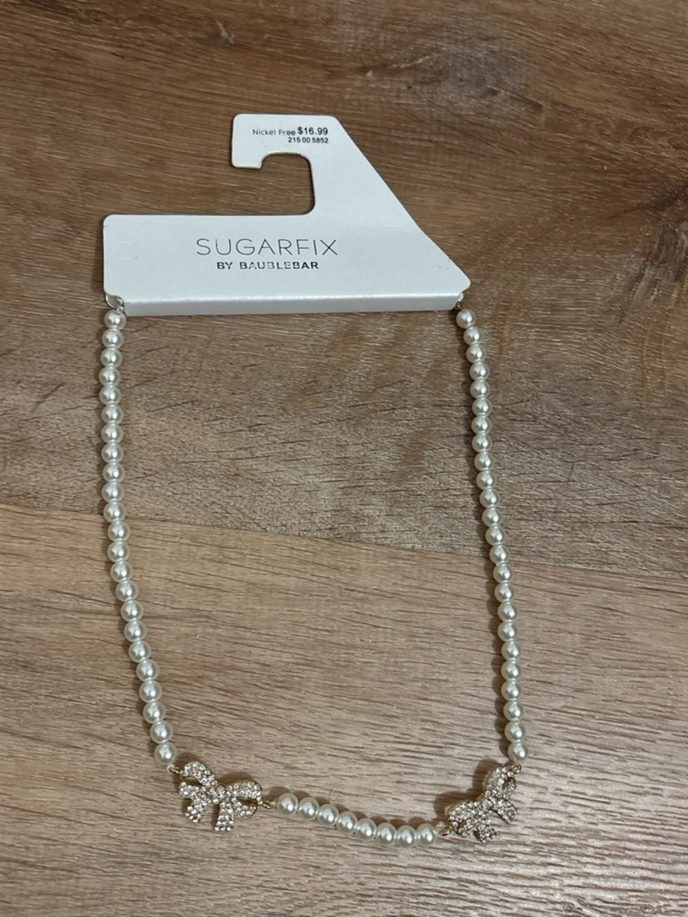 BaubleBar Pearl Necklace with Crystal Bow Accents - White